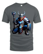 Viking Warrior Axe Graphic T Shirt Norse Mythology Battle Art - gray t-shirt on white background