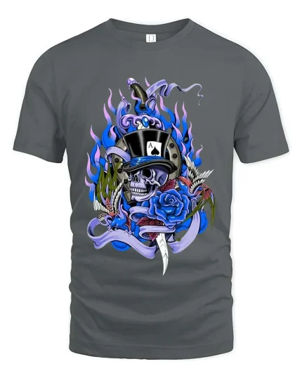 Skull Top Hat Rose Graphic T Shirt Dark Gothic Street Style Art - gray t-shirt on white background