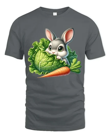 Cute Bunny Carrot Graphic T Shirt Funny Garden Animal Style - gray t-shirt on white background