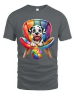 Cute Dalmatian Puppy Chair Graphic T Shirt Colorful Fun Style - gray t-shirt on white background