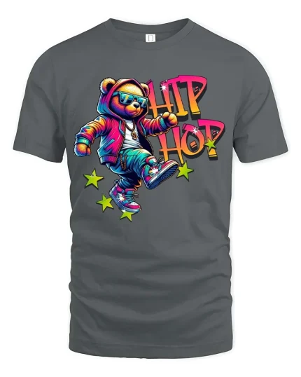 Hip Hop Bear Graphic T Shirt Cool Street Dance Urban Style - gray t-shirt on white background