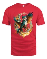Magical Owl Flame Circle Tshirt Artistic Fantasy Bird Design - red t-shirt on white background