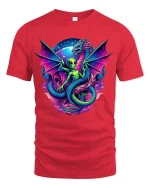 Alien Dragon Fusion Graphic T Shirt Cosmic Fantasy Art Style - red t-shirt on white background