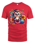 Cute Hedgehog Glasses Floral Graphic T Shirt Adorable Style - red t-shirt on white background