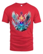 Angel Wings Heart Flame Graphic T Shirt Fantasy Sacred Art - red t-shirt on white background