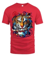 Samurai Tiger Graphic T Shirt Japanese Warrior Street Art Style - red t-shirt on white background