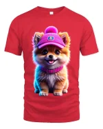 Cute Pomeranian Puppy Hat Graphic T Shirt Adorable Dog Style - red t-shirt on white background