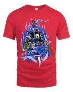Skull Top Hat Rose Graphic T Shirt Dark Gothic Street Style Art - red t-shirt on white background