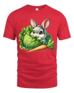 Cute Bunny Carrot Graphic T Shirt Funny Garden Animal Style - red t-shirt on white background