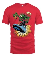 Crazy Alien Basketball Graphic T Shirt Funny Street Dunk Art - red t-shirt on white background