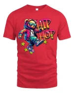 Hip Hop Bear Graphic T Shirt Cool Street Dance Urban Style - red t-shirt on white background