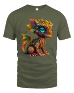 Cute Fantasy Dragon Graphic T Shirt Colorful Magical Creature - military green t-shirt on white background