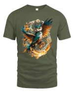 Magical Owl Flame Circle Tshirt Artistic Fantasy Bird Design - military green t-shirt on white background