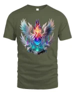 Angel Wings Heart Flame Graphic T Shirt Fantasy Sacred Art - military green t-shirt on white background
