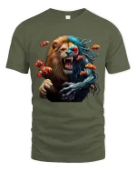 Lion Fish Hybrid Graphic T Shirt Wild Ocean Jungle Fusion Art - military green t-shirt on white background