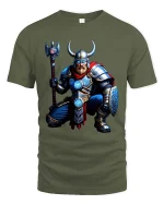 Viking Warrior Axe Graphic T Shirt Norse Mythology Battle Art - military green t-shirt on white background