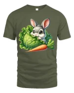 Cute Bunny Carrot Graphic T Shirt Funny Garden Animal Style - military green t-shirt on white background
