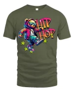 Hip Hop Bear Graphic T Shirt Cool Street Dance Urban Style - military green t-shirt on white background