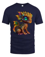 Cute Fantasy Dragon Graphic T Shirt Colorful Magical Creature - navy t-shirt on white background
