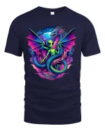 Alien Dragon Fusion Graphic T Shirt Cosmic Fantasy Art Style - navy t-shirt on white background