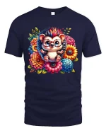 Cute Hedgehog Glasses Floral Graphic T Shirt Adorable Style - navy t-shirt on white background
