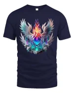 Angel Wings Heart Flame Graphic T Shirt Fantasy Sacred Art - navy t-shirt on white background