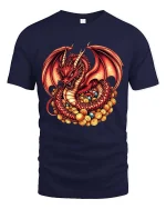 Red Dragon Treasure Graphic T Shirt Fantasy Gold Hoard Art - navy t-shirt on white background