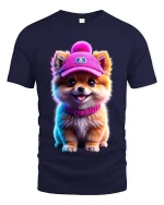 Cute Pomeranian Puppy Hat Graphic T Shirt Adorable Dog Style - navy t-shirt on white background