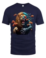 Lion Fish Hybrid Graphic T Shirt Wild Ocean Jungle Fusion Art - navy t-shirt on white background