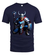 Viking Warrior Axe Graphic T Shirt Norse Mythology Battle Art - navy t-shirt on white background