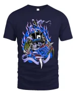 Skull Top Hat Rose Graphic T Shirt Dark Gothic Street Style Art - navy t-shirt on white background