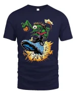 Crazy Alien Basketball Graphic T Shirt Funny Street Dunk Art - navy t-shirt on white background