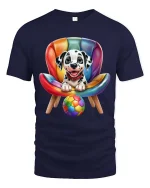 Cute Dalmatian Puppy Chair Graphic T Shirt Colorful Fun Style - navy t-shirt on white background