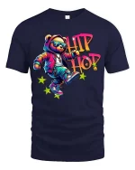 Hip Hop Bear Graphic T Shirt Cool Street Dance Urban Style - navy t-shirt on white background