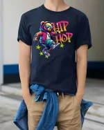 Hip Hop Bear Graphic T Shirt Cool Street Dance Urban Style - model wearing navy tee with hands in pockets