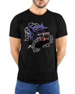 Savage Pitbull Chain Graphic T Shirt Fierce Streetwear Style - model wearing black tee with hands behind back