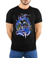 Skull Top Hat Rose Graphic T Shirt Dark Gothic Street Style Art - model wearing black tee with hands behind back