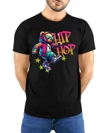 Hip Hop Bear Graphic T Shirt Cool Street Dance Urban Style - model wearing black tee with hands behind back