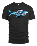 Shark Helicopter Graphic T Shirt Funny Flying Shark Tee - black t-shirt on white background
