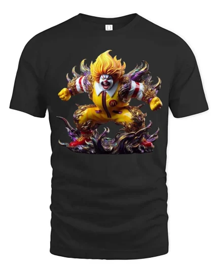Creepy Fast Food Clown Monster Graphic T Shirt Horror Clown Tee - black t-shirt on white background