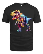 Colorful T Rex Dinosaur Graphic T Shirt Vibrant Dino Art Tee - black t-shirt on white background