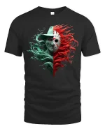 Split Horror Mask Character Graphic T Shirt Dual Face Scary Tee - black t-shirt on white background