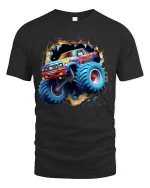 Monster Truck Breakthrough Graphic T Shirt Off Road Truck Tee - black t-shirt on white background