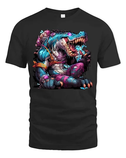 Mutant Crocodile Monster Graphic T Shirt Crazy Reptile Beast Tee - black t-shirt on white background