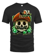 Funny Irish Skull Graphic T Shirt Lucky Clover Skull Tee - black t-shirt on white background