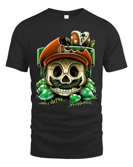 Funny Irish Skull Graphic T Shirt Lucky Clover Skull Tee - black t-shirt on white background