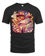 Smoking Pig Gangster Graphic T Shirt Funny Tattoo Pig Tee - black t-shirt on white background