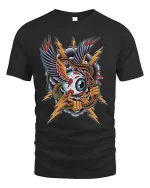 Flying Eyeball Snake Lightning Graphic T Shirt Tattoo Style Tee - black t-shirt on white background