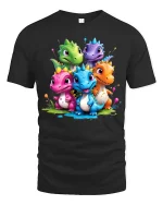 Cute Baby Dinosaur Group Graphic T Shirt Colorful Dino Friends Tee - black t-shirt on white background