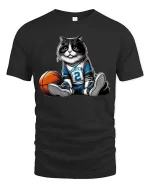 Cute Basketball Cat Graphic T Shirt Funny Sport Cat Tee - black t-shirt on white background